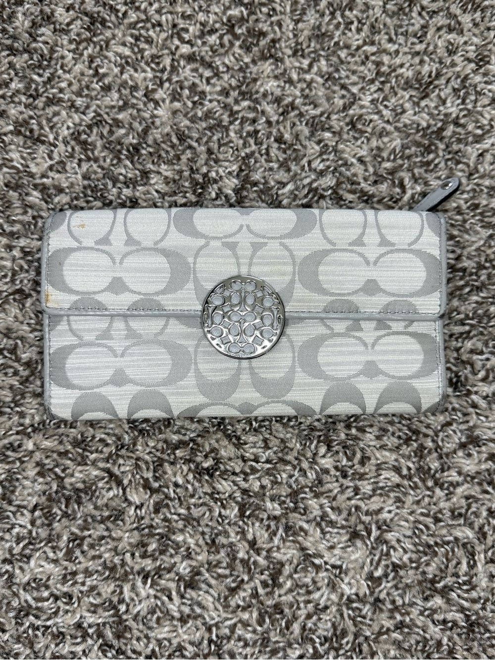 Coach Gray and Silver Signature Continental Wallet